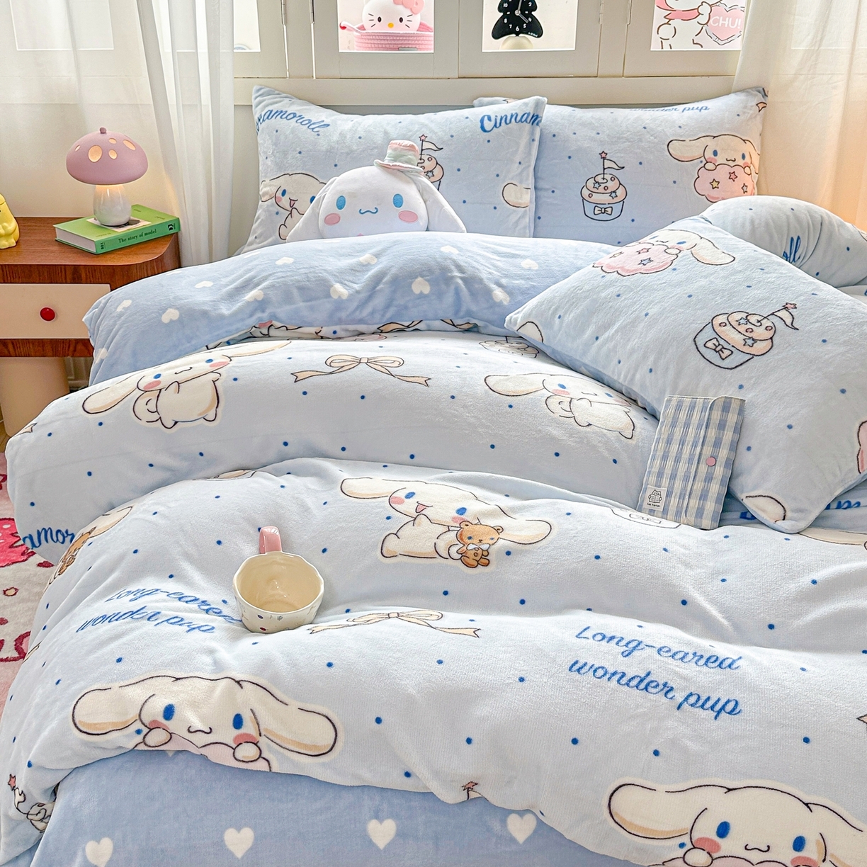 91家纺网 家纺一手货源 找家纺 博雅 2025新款三丽鸥正版授权高克重牛奶绒小版四件套提供买家秀 牛奶绒小版-点点玉桂狗