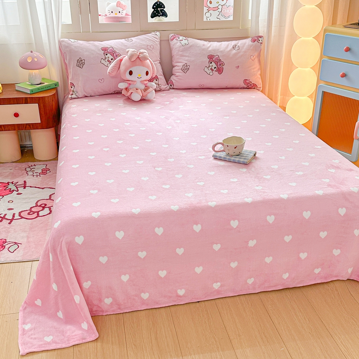 91家纺网 家纺一手货源 找家纺 博雅 2025新款三丽鸥正版授权高克重牛奶绒小版四件套提供买家秀 牛奶绒小版-粉色美乐蒂