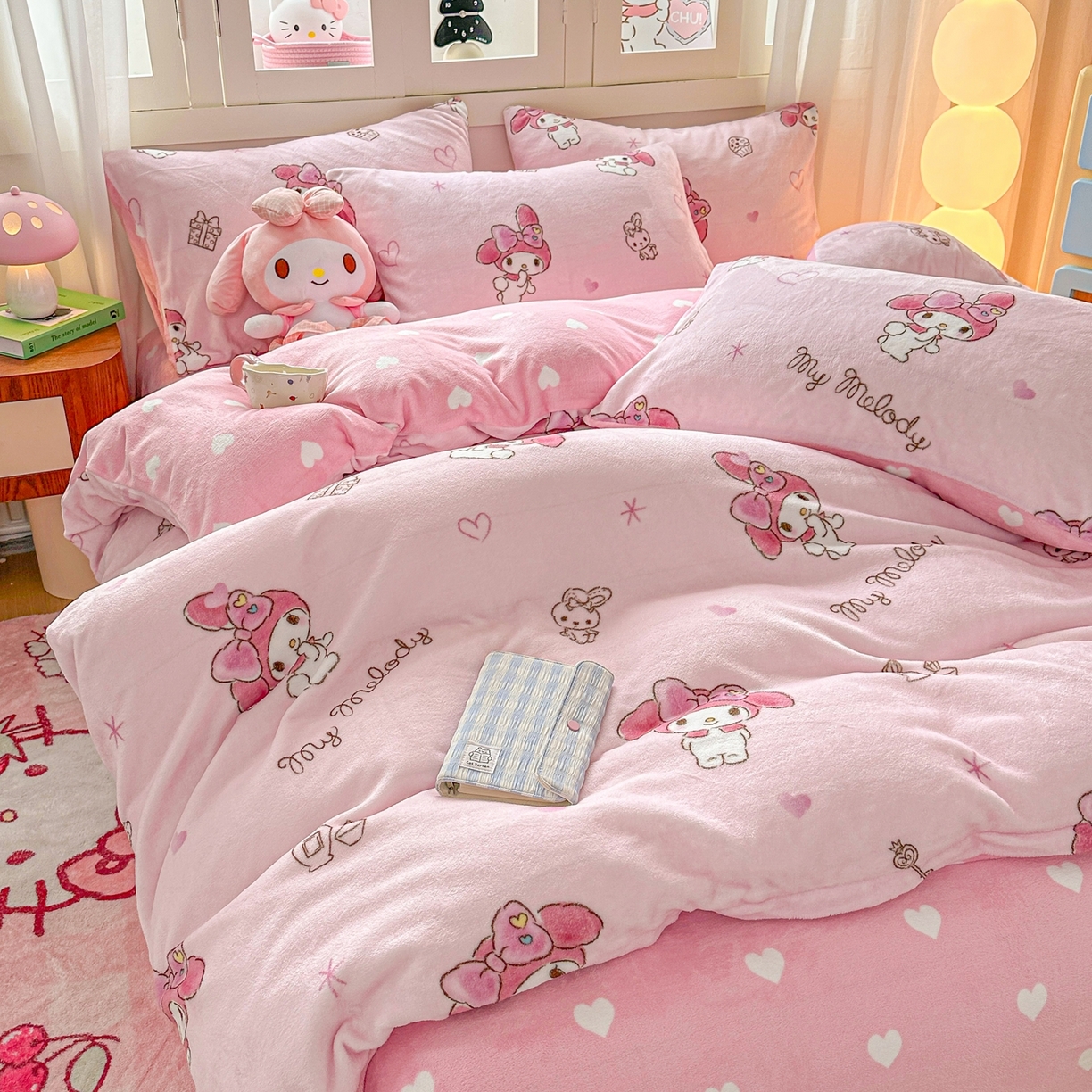 91家纺网 家纺一手货源 找家纺 博雅 2025新款三丽鸥正版授权高克重牛奶绒小版四件套提供买家秀 牛奶绒小版-粉色美乐蒂