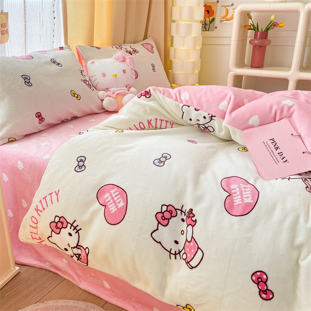 91家纺网 家纺一手货源 找家纺 博雅 2025新款三丽鸥正版授权高克重牛奶绒小版四件套提供买家秀 牛奶绒小版-蝴蝶结KT