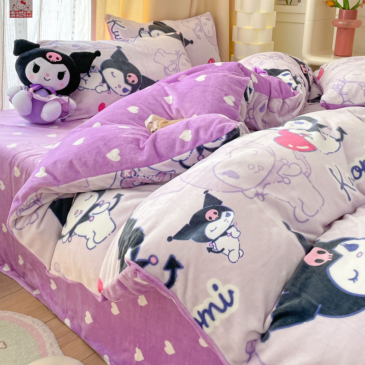 博雅 2025新款三丽鸥正版授权高克重牛奶绒小版四件套提供买家秀 牛奶绒小版-开心库洛米