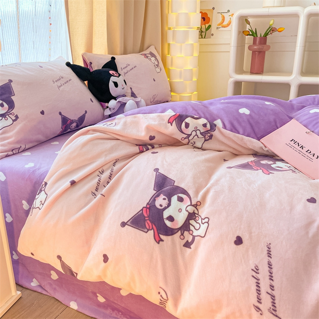 91家纺网 家纺一手货源 找家纺 博雅 2025新款三丽鸥正版授权高克重牛奶绒小版四件套提供买家秀 牛奶绒小版-库洛米之心-专版