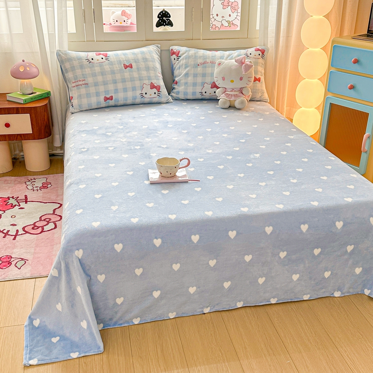 91家纺网 家纺一手货源 找家纺 博雅 2025新款三丽鸥正版授权高克重牛奶绒小版四件套提供买家秀 牛奶绒小版-蓝色蝴蝶结KT