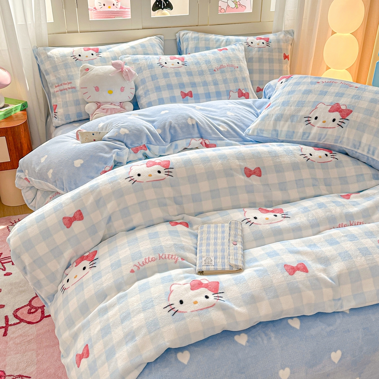 91家纺网 家纺一手货源 找家纺 博雅 2025新款三丽鸥正版授权高克重牛奶绒小版四件套提供买家秀 牛奶绒小版-蓝色蝴蝶结KT