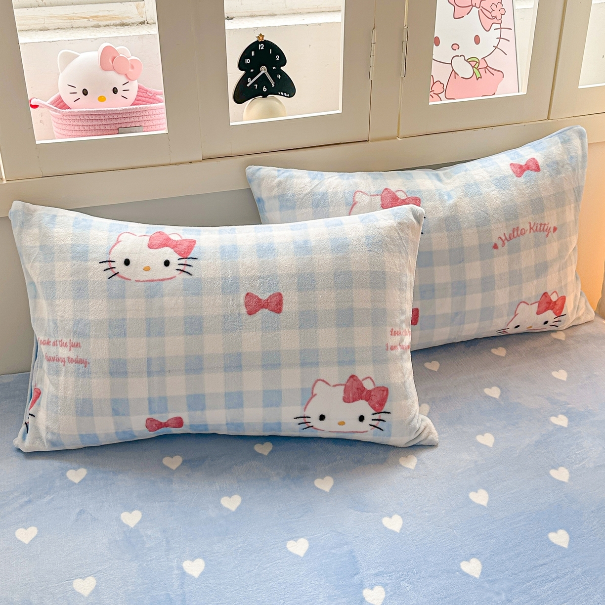 91家纺网 家纺一手货源 找家纺 博雅 2025新款三丽鸥正版授权高克重牛奶绒小版四件套提供买家秀 牛奶绒小版-蓝色蝴蝶结KT