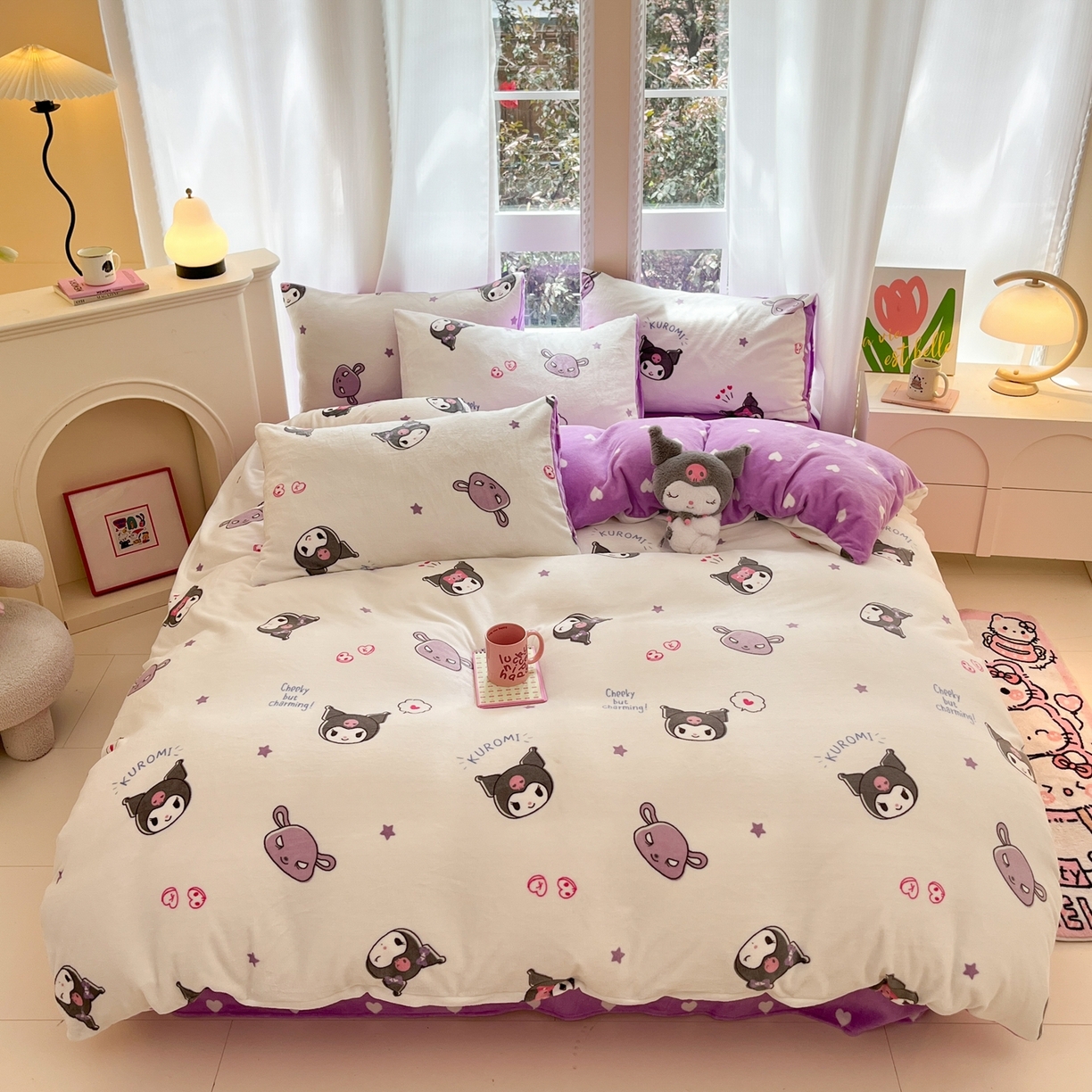 91家纺网 家纺一手货源 找家纺 博雅 2025新款三丽鸥正版授权高克重牛奶绒小版四件套提供买家秀 牛奶绒小版-满版库洛米