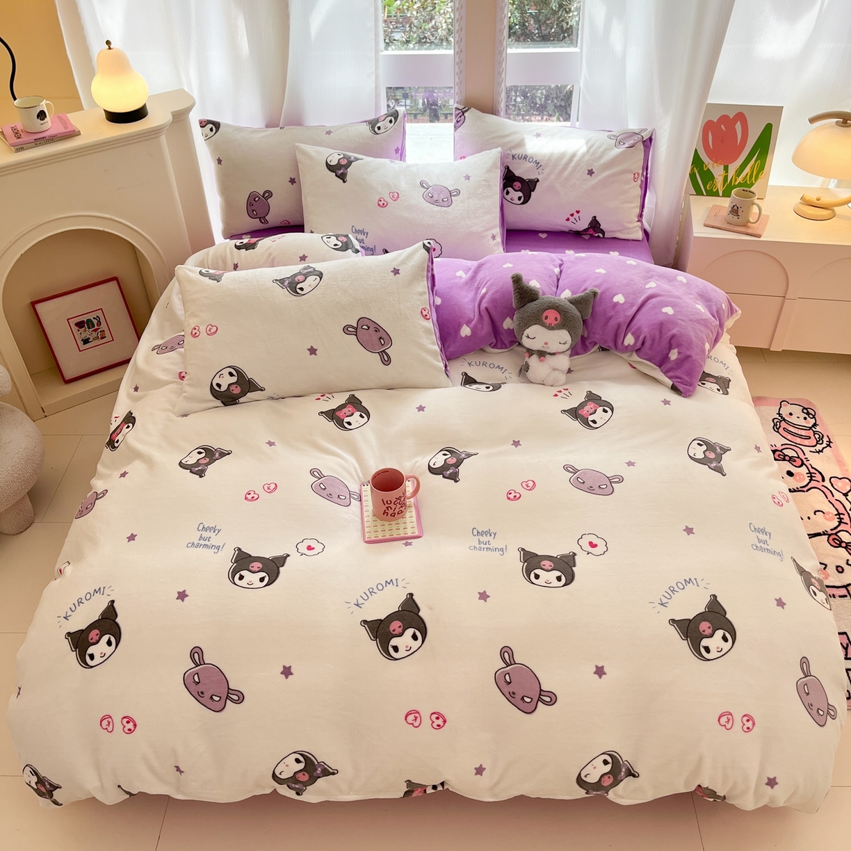 91家纺网 家纺一手货源 找家纺 博雅 2025新款三丽鸥正版授权高克重牛奶绒小版四件套提供买家秀 牛奶绒小版-满版库洛米