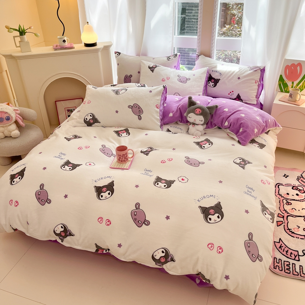 91家纺网 家纺一手货源 找家纺 博雅 2025新款三丽鸥正版授权高克重牛奶绒小版四件套提供买家秀 牛奶绒小版-满版库洛米