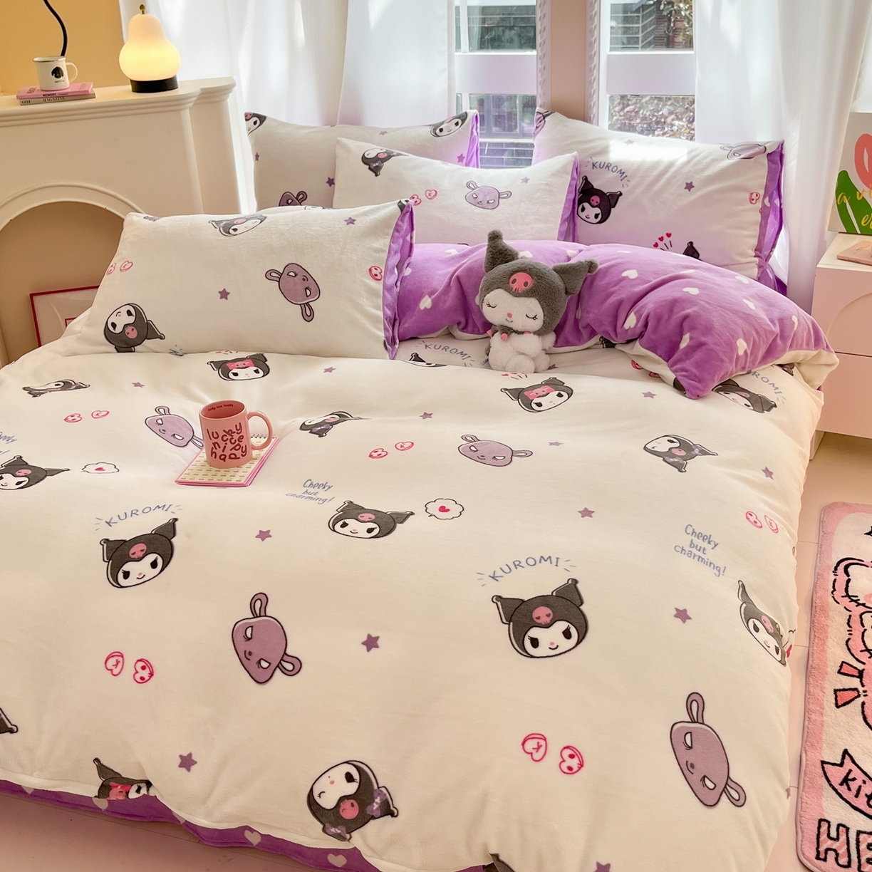 91家纺网 家纺一手货源 找家纺 博雅 2025新款三丽鸥正版授权高克重牛奶绒小版四件套提供买家秀 牛奶绒小版-满版库洛米