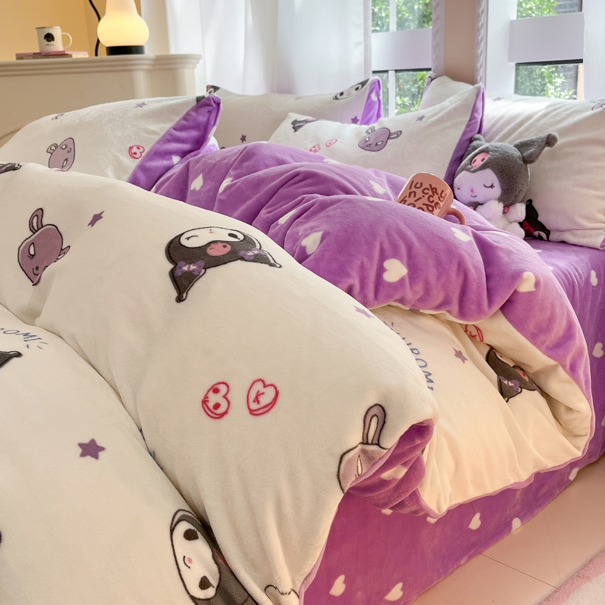 博雅 2025新款三丽鸥正版授权高克重牛奶绒小版四件套提供买家秀 牛奶绒小版-满版库洛米