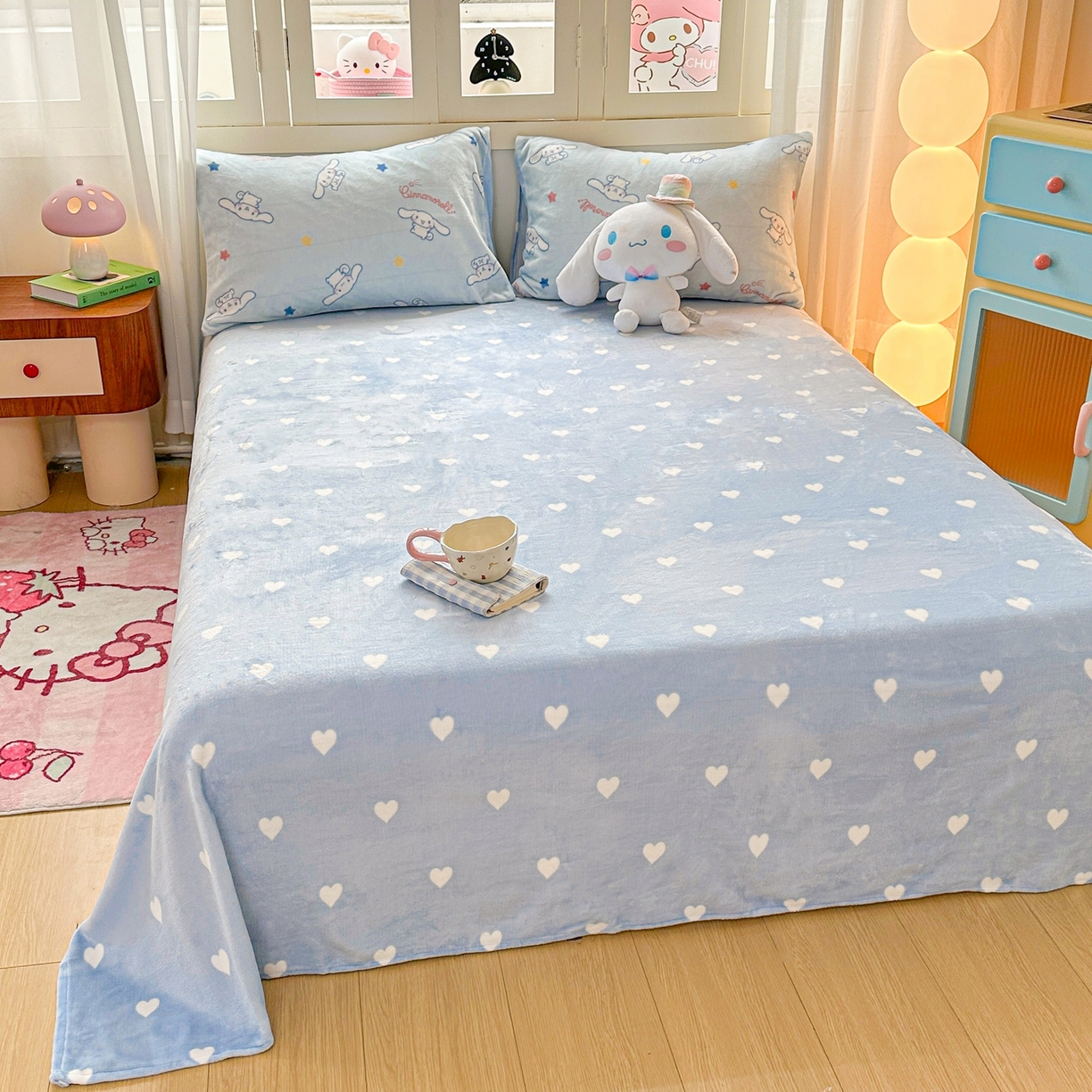 91家纺网 家纺一手货源 找家纺 博雅 2025新款三丽鸥正版授权高克重牛奶绒小版四件套提供买家秀 牛奶绒小版-满版玉桂狗