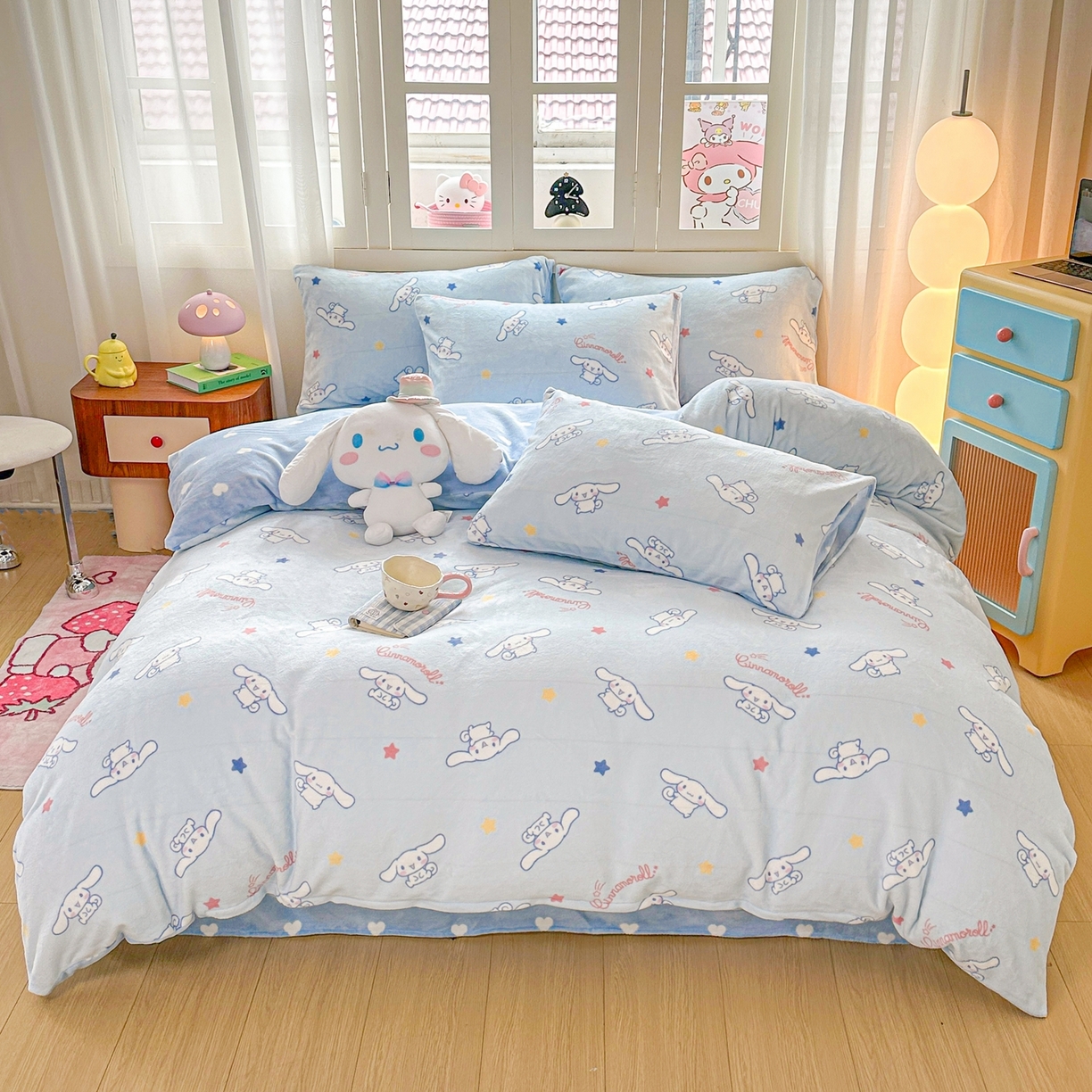 91家纺网 家纺一手货源 找家纺 博雅 2025新款三丽鸥正版授权高克重牛奶绒小版四件套提供买家秀 牛奶绒小版-满版玉桂狗