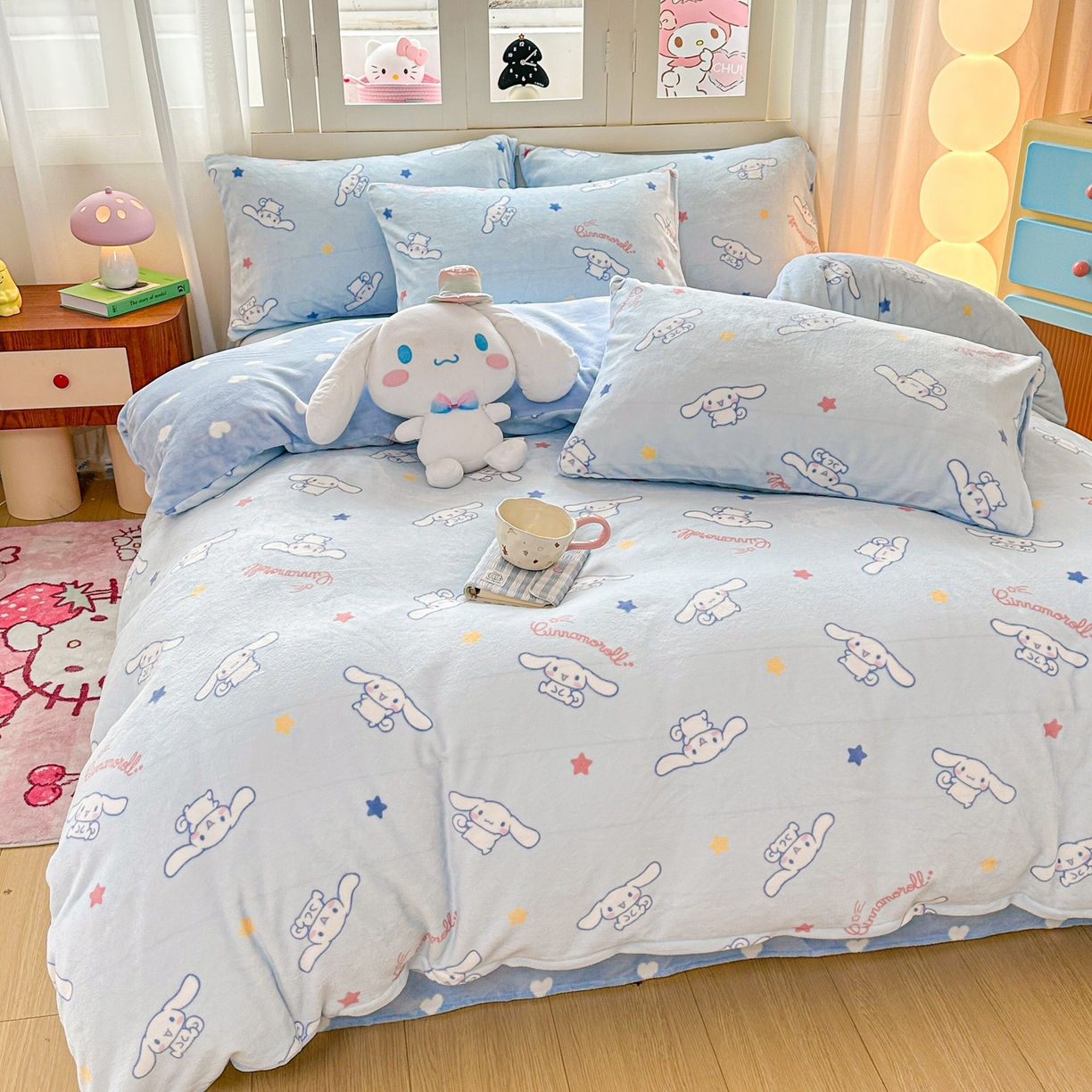 91家纺网 家纺一手货源 找家纺 博雅 2025新款三丽鸥正版授权高克重牛奶绒小版四件套提供买家秀 牛奶绒小版-满版玉桂狗