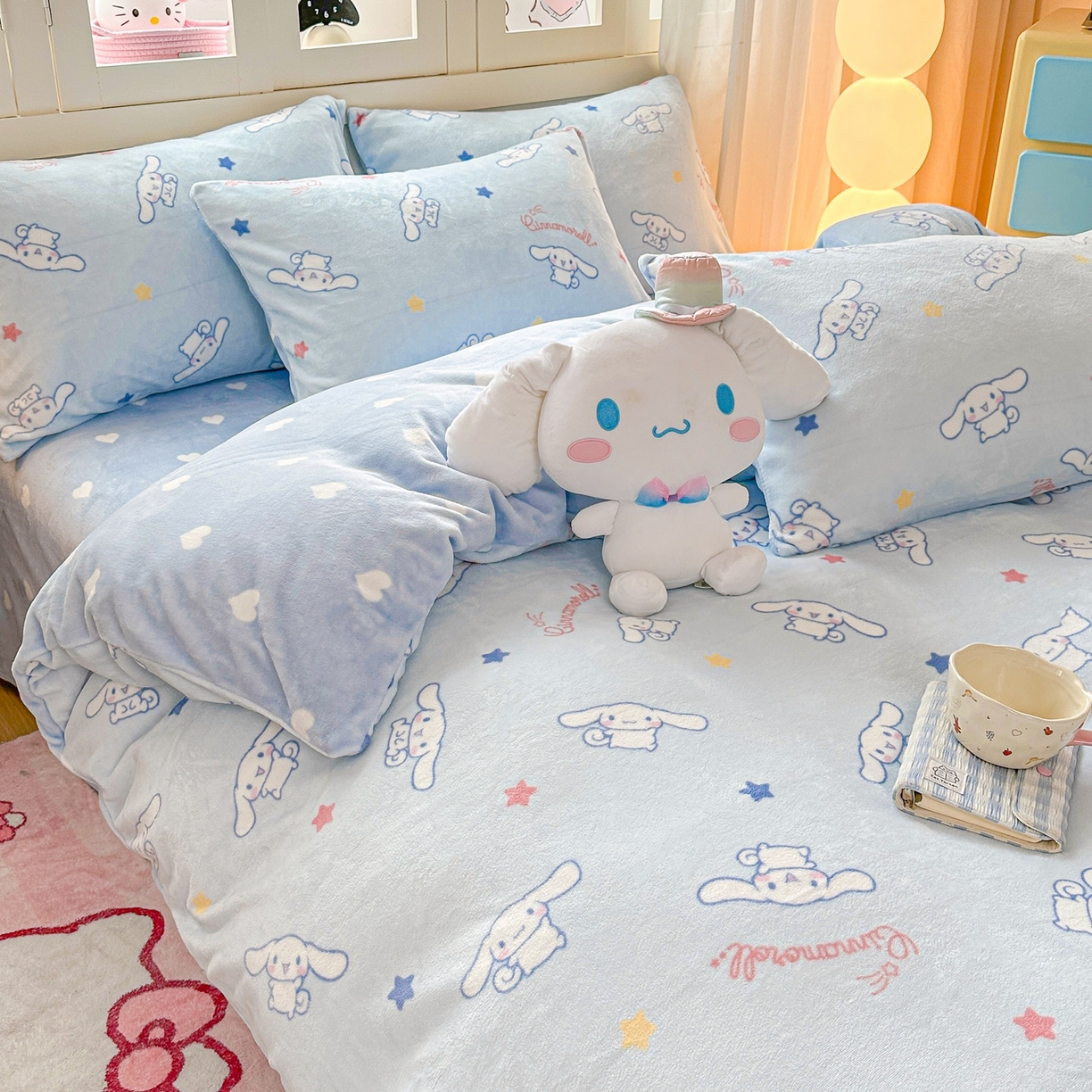 91家纺网 家纺一手货源 找家纺 博雅 2025新款三丽鸥正版授权高克重牛奶绒小版四件套提供买家秀 牛奶绒小版-满版玉桂狗