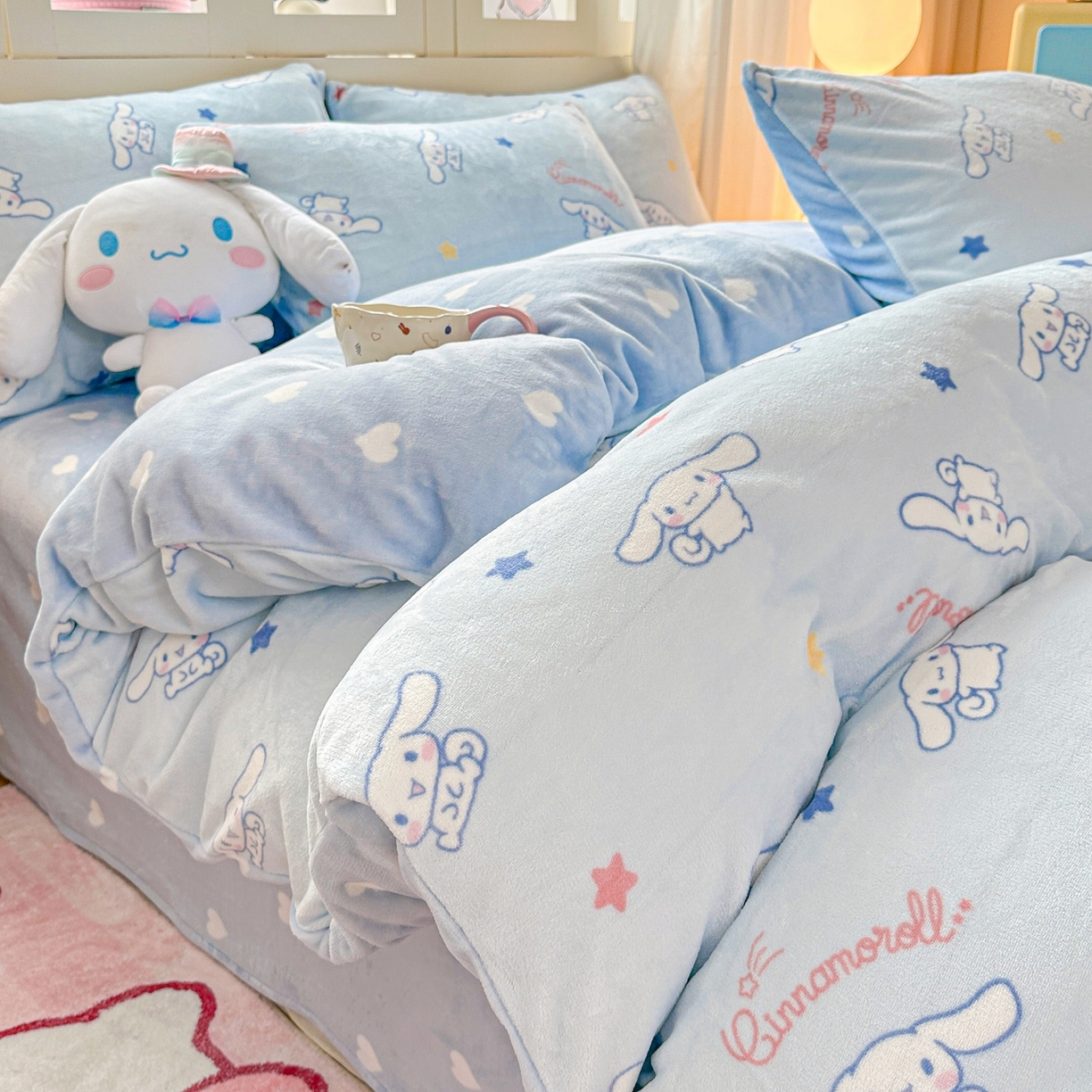 博雅 2025新款三丽鸥正版授权高克重牛奶绒小版四件套提供买家秀 牛奶绒小版-满版玉桂狗