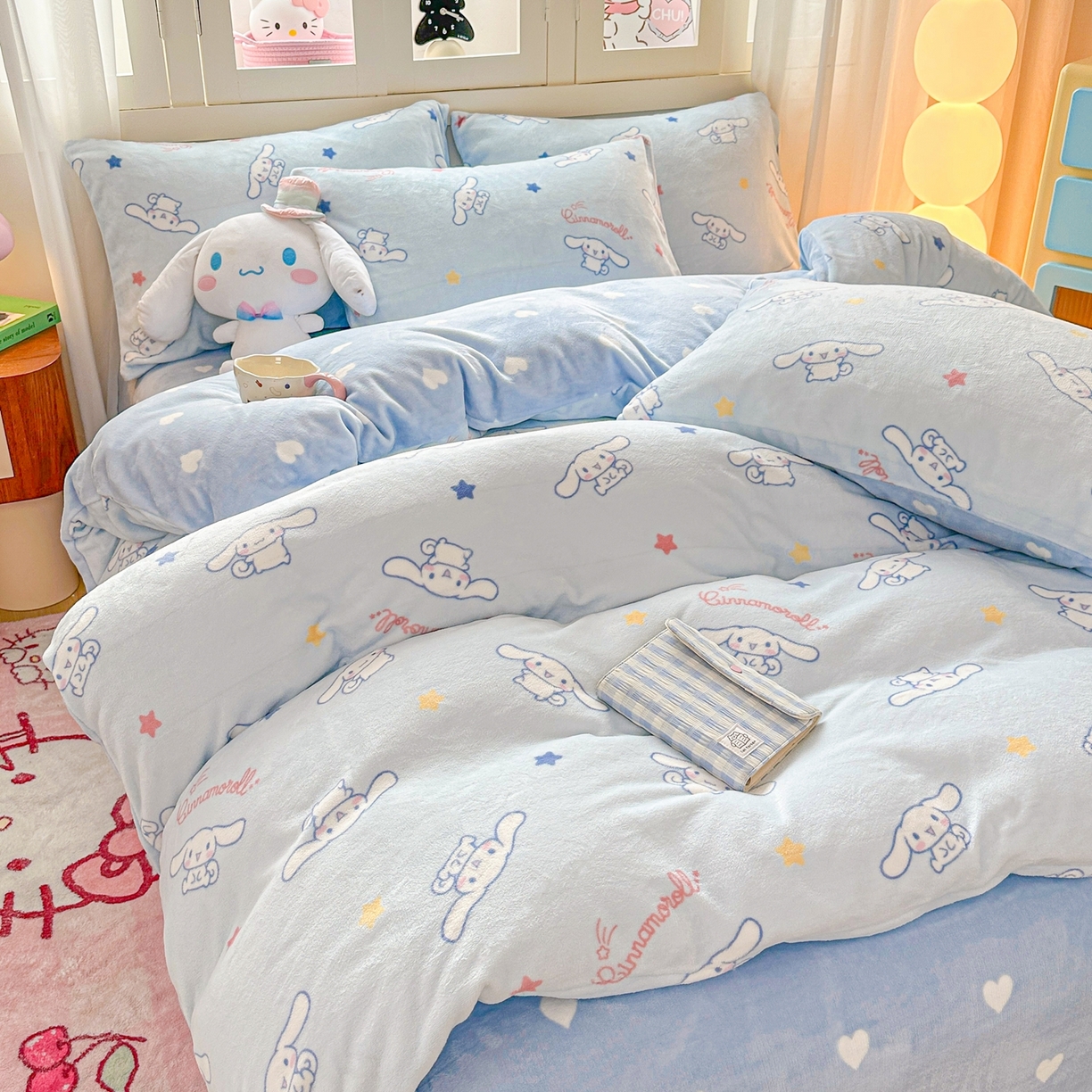 91家纺网 家纺一手货源 找家纺 博雅 2025新款三丽鸥正版授权高克重牛奶绒小版四件套提供买家秀 牛奶绒小版-满版玉桂狗