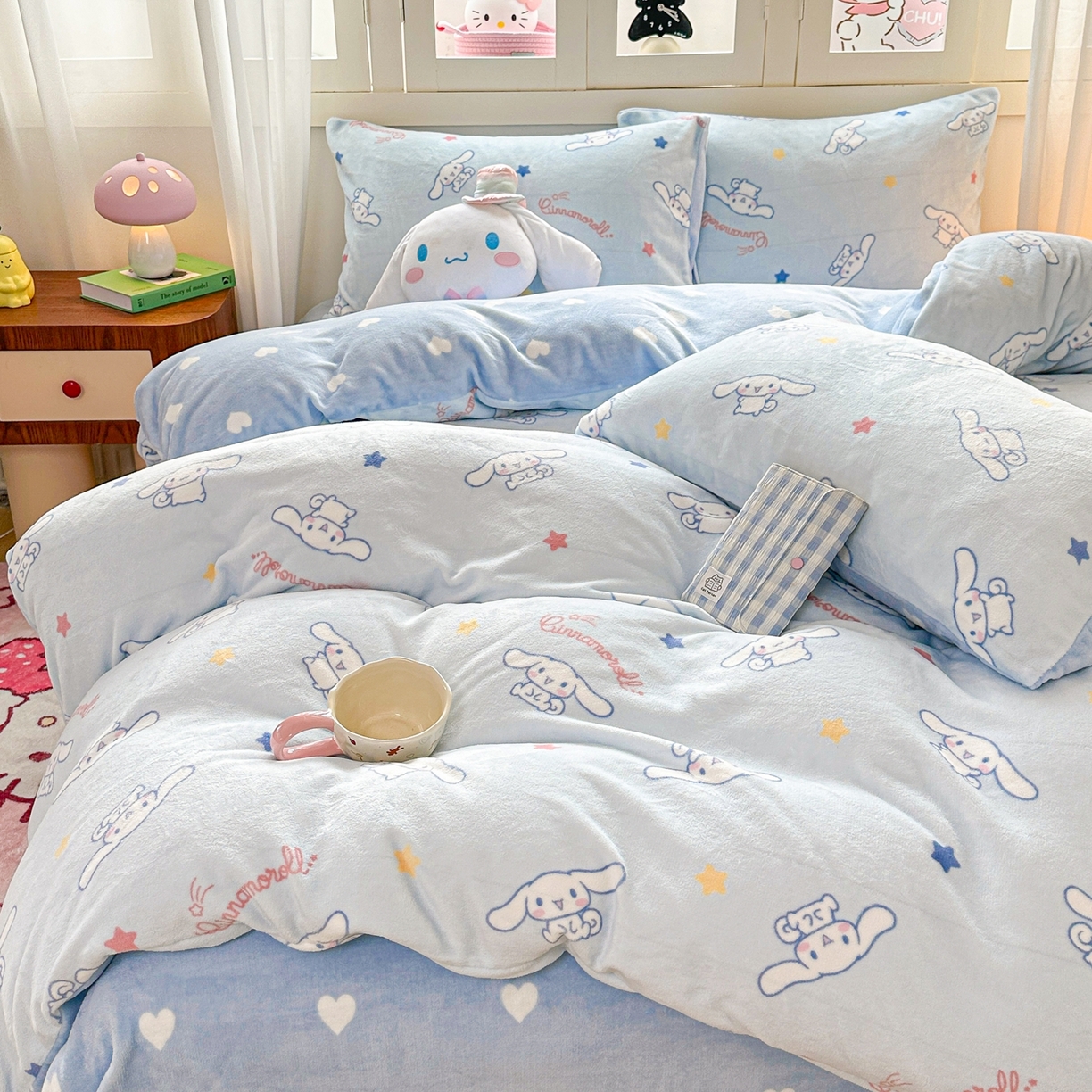 91家纺网 家纺一手货源 找家纺 博雅 2025新款三丽鸥正版授权高克重牛奶绒小版四件套提供买家秀 牛奶绒小版-满版玉桂狗