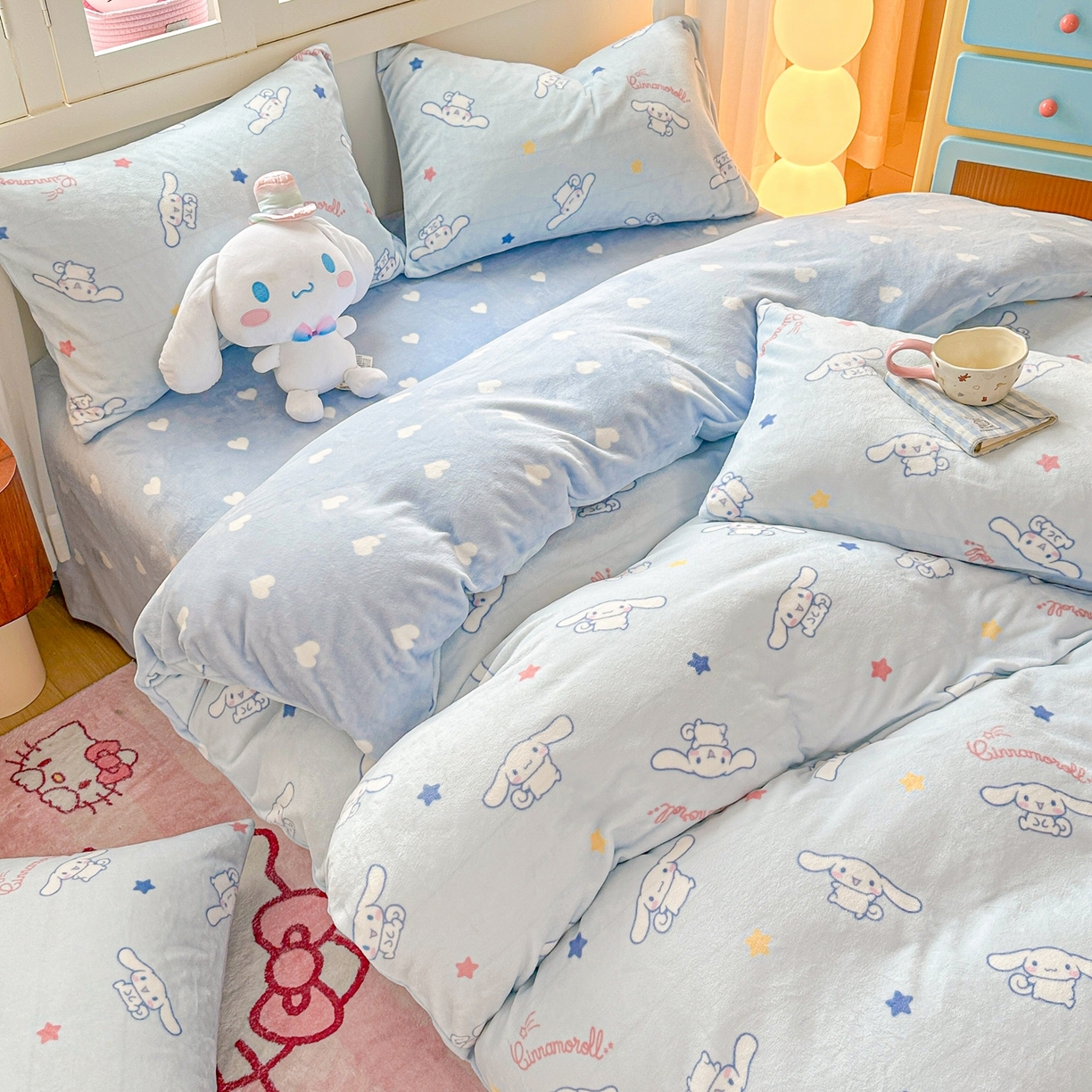 91家纺网 家纺一手货源 找家纺 博雅 2025新款三丽鸥正版授权高克重牛奶绒小版四件套提供买家秀 牛奶绒小版-满版玉桂狗