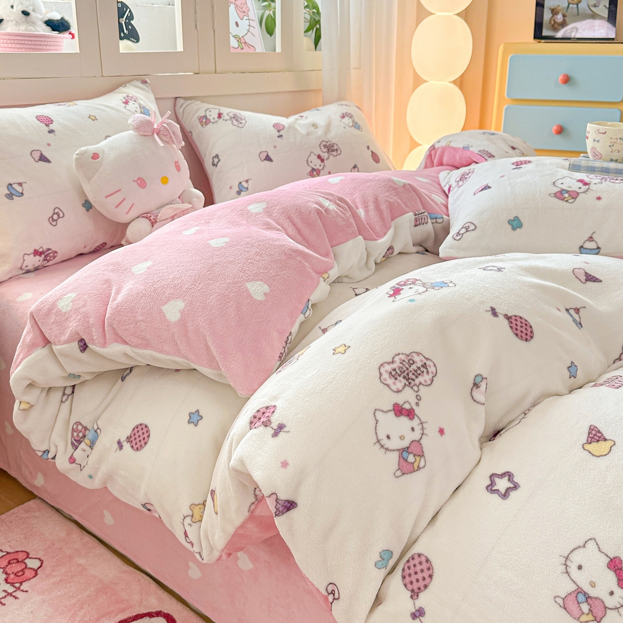 91家纺网 家纺一手货源 找家纺 博雅 2025新款三丽鸥正版授权高克重牛奶绒小版四件套提供买家秀 牛奶绒小版-美美KT专版花型