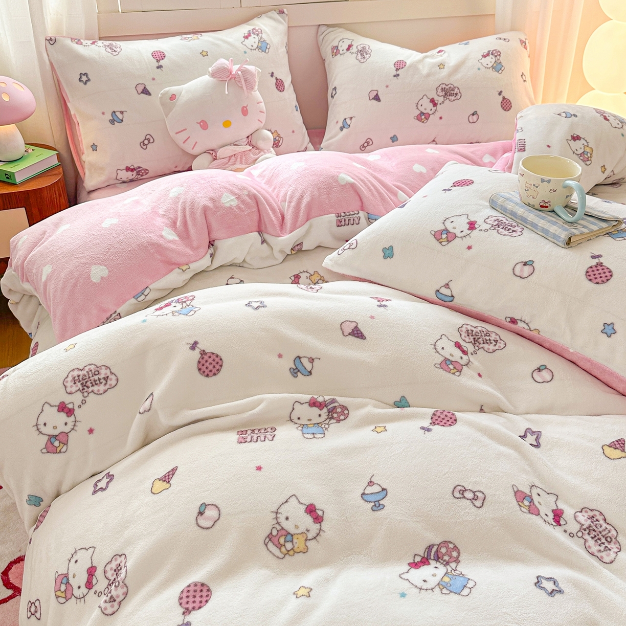 91家纺网 家纺一手货源 找家纺 博雅 2025新款三丽鸥正版授权高克重牛奶绒小版四件套提供买家秀 牛奶绒小版-美美KT专版花型