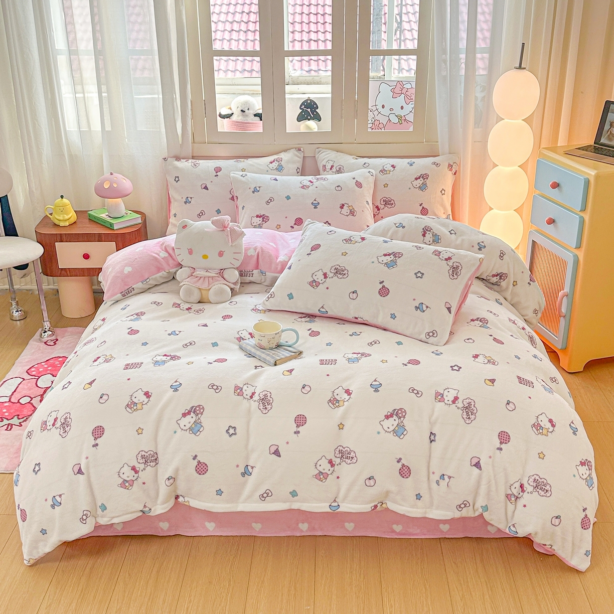 91家纺网 家纺一手货源 找家纺 博雅 2025新款三丽鸥正版授权高克重牛奶绒小版四件套提供买家秀 牛奶绒小版-美美KT专版花型