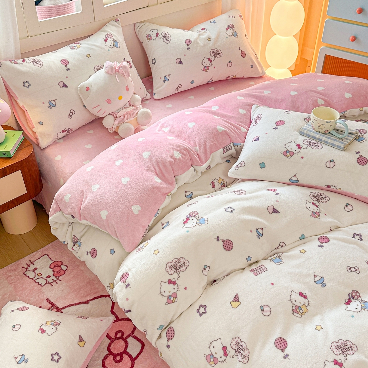 91家纺网 家纺一手货源 找家纺 博雅 2025新款三丽鸥正版授权高克重牛奶绒小版四件套提供买家秀 牛奶绒小版-美美KT专版花型