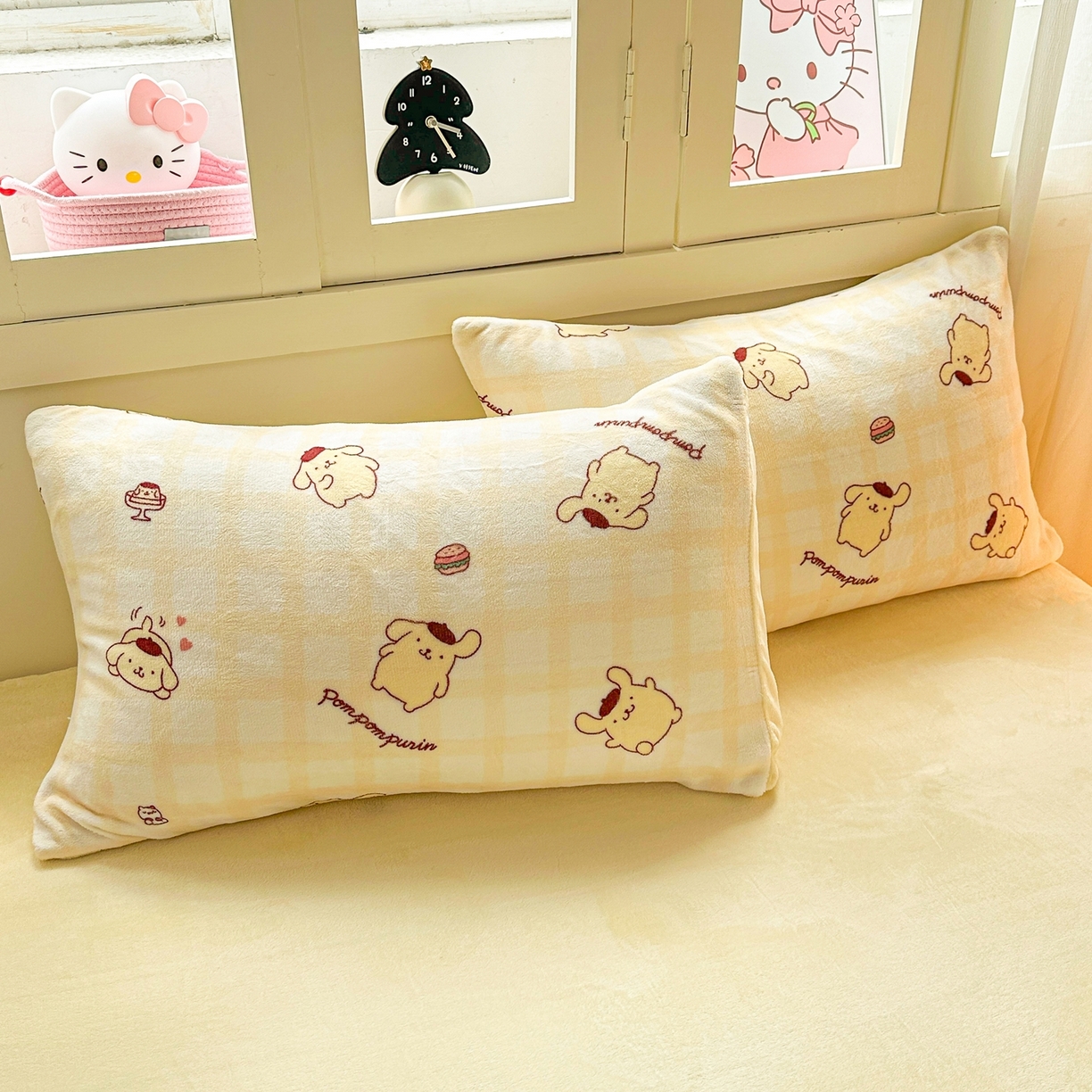 91家纺网 家纺一手货源 找家纺 博雅 2025新款三丽鸥正版授权高克重牛奶绒小版四件套提供买家秀 牛奶绒小版-美食布丁狗