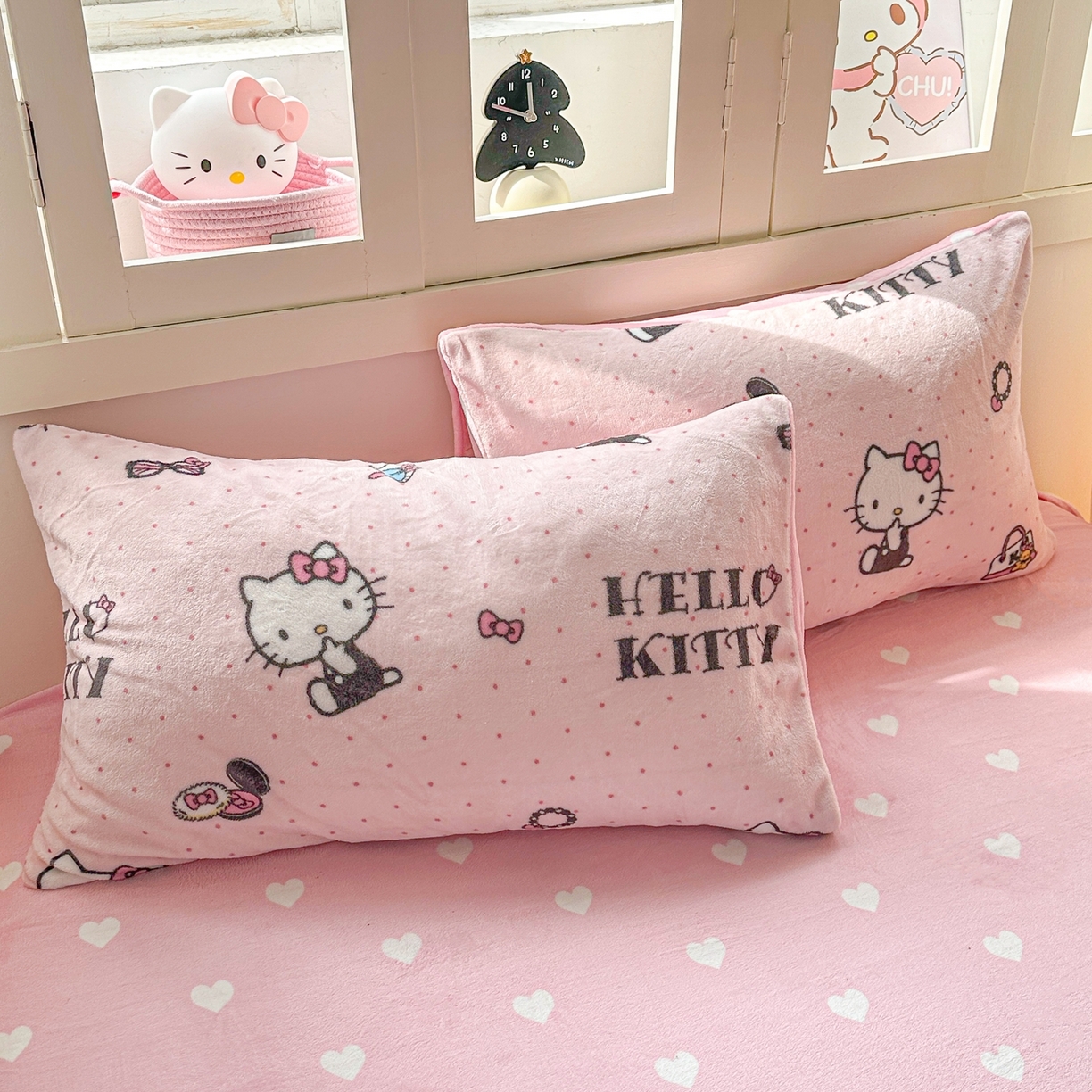 91家纺网 家纺一手货源 找家纺 博雅 2025新款三丽鸥正版授权高克重牛奶绒小版四件套提供买家秀 牛奶绒小版-美妆KT猫