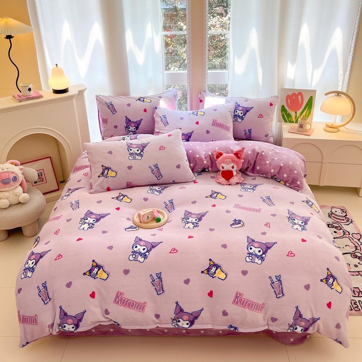 91家纺网 家纺一手货源 找家纺 博雅 2025新款三丽鸥正版授权高克重牛奶绒小版四件套提供买家秀 牛奶绒小版-奶茶库洛米专版花型