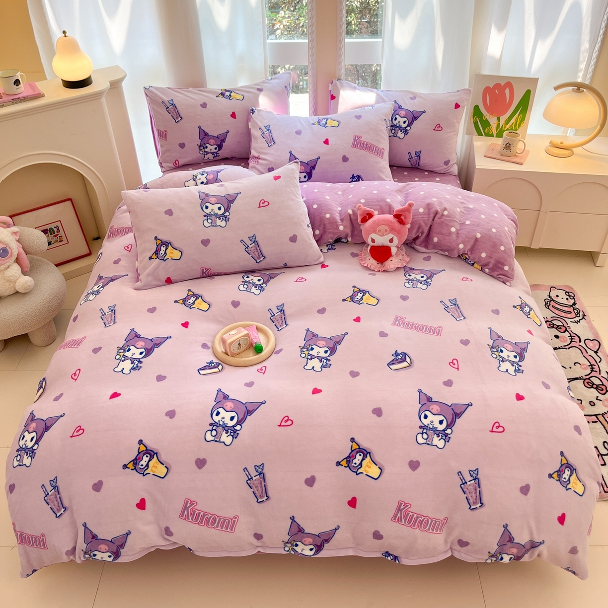 91家纺网 家纺一手货源 找家纺 博雅 2025新款三丽鸥正版授权高克重牛奶绒小版四件套提供买家秀 牛奶绒小版-奶茶库洛米专版花型