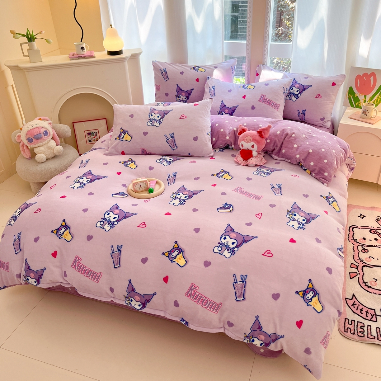 91家纺网 家纺一手货源 找家纺 博雅 2025新款三丽鸥正版授权高克重牛奶绒小版四件套提供买家秀 牛奶绒小版-奶茶库洛米专版花型