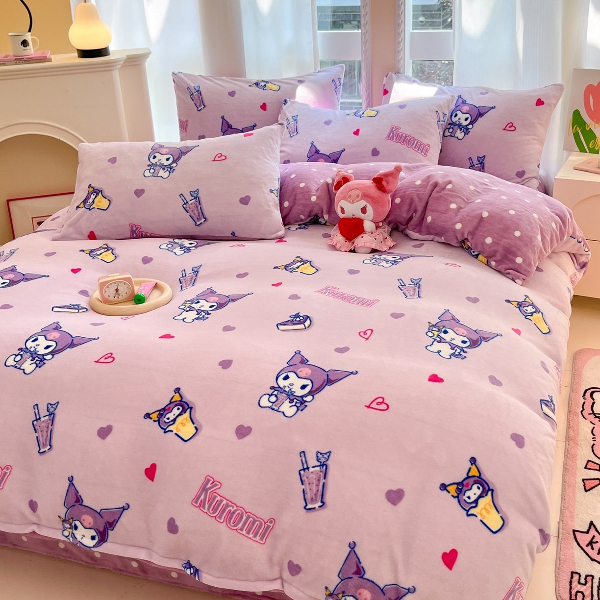 91家纺网 家纺一手货源 找家纺 博雅 2025新款三丽鸥正版授权高克重牛奶绒小版四件套提供买家秀 牛奶绒小版-奶茶库洛米专版花型