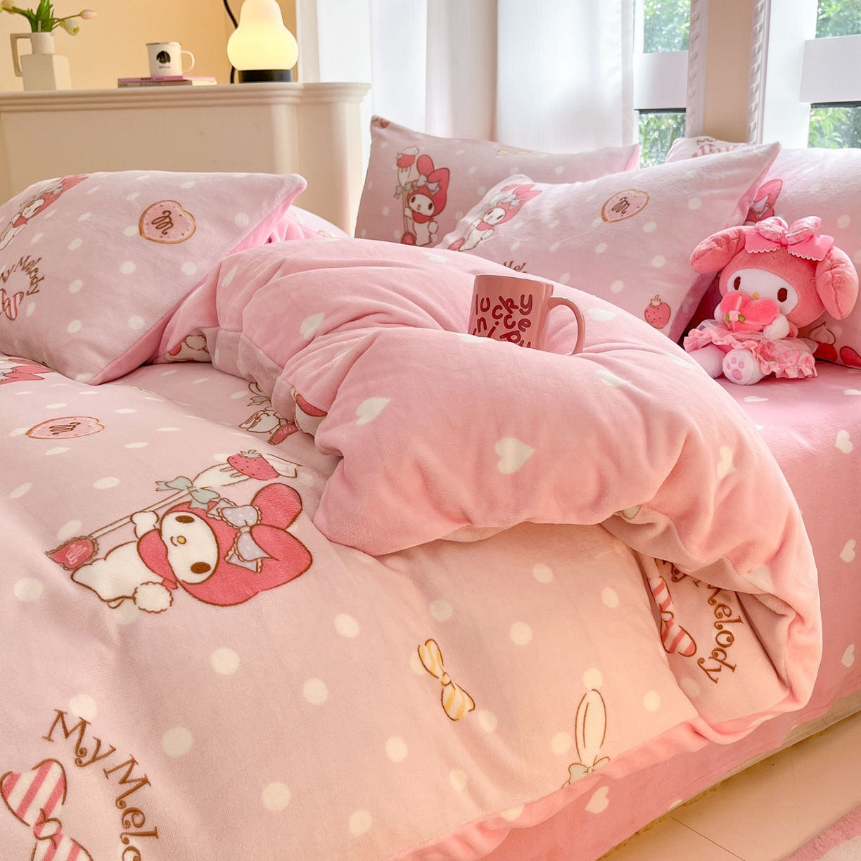 91家纺网 家纺一手货源 找家纺 博雅 2025新款三丽鸥正版授权高克重牛奶绒小版四件套提供买家秀 牛奶绒小版-奶油美乐蒂