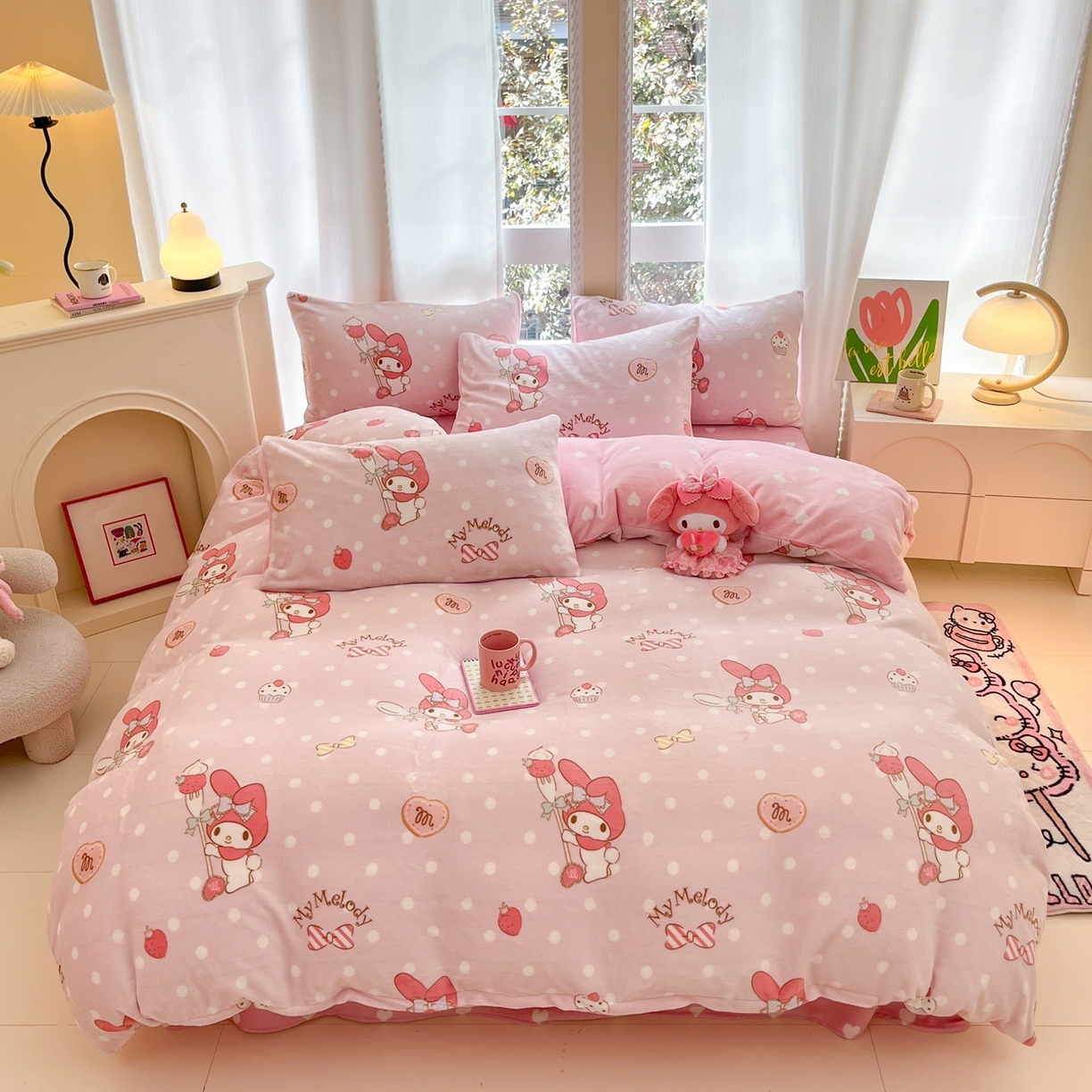 91家纺网 家纺一手货源 找家纺 博雅 2025新款三丽鸥正版授权高克重牛奶绒小版四件套提供买家秀 牛奶绒小版-奶油美乐蒂