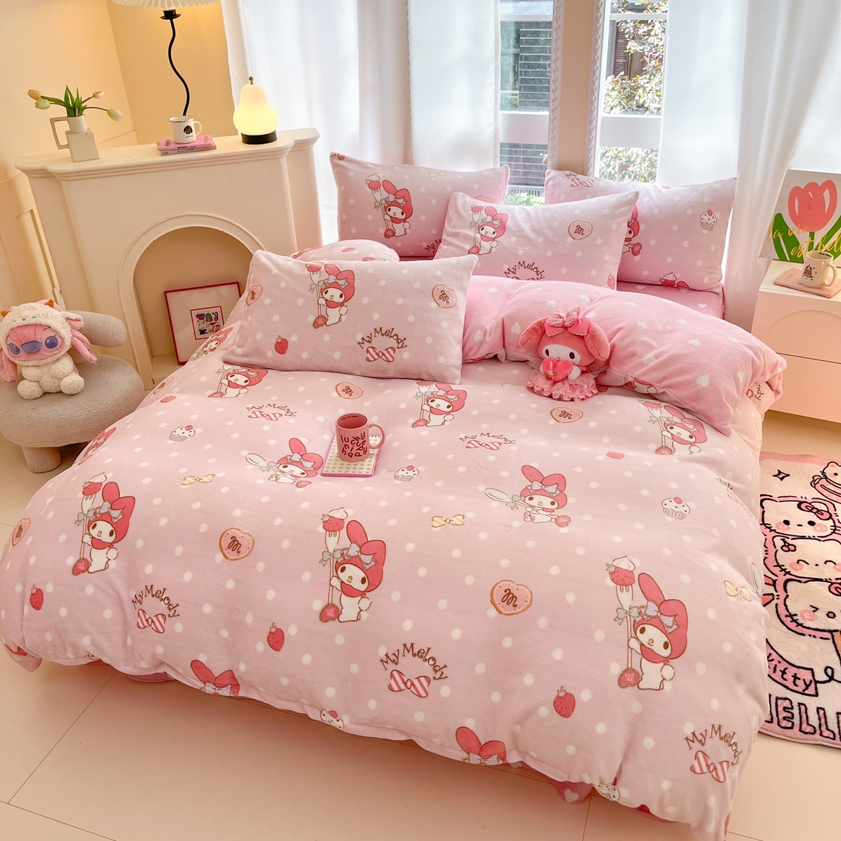 91家纺网 家纺一手货源 找家纺 博雅 2025新款三丽鸥正版授权高克重牛奶绒小版四件套提供买家秀 牛奶绒小版-奶油美乐蒂