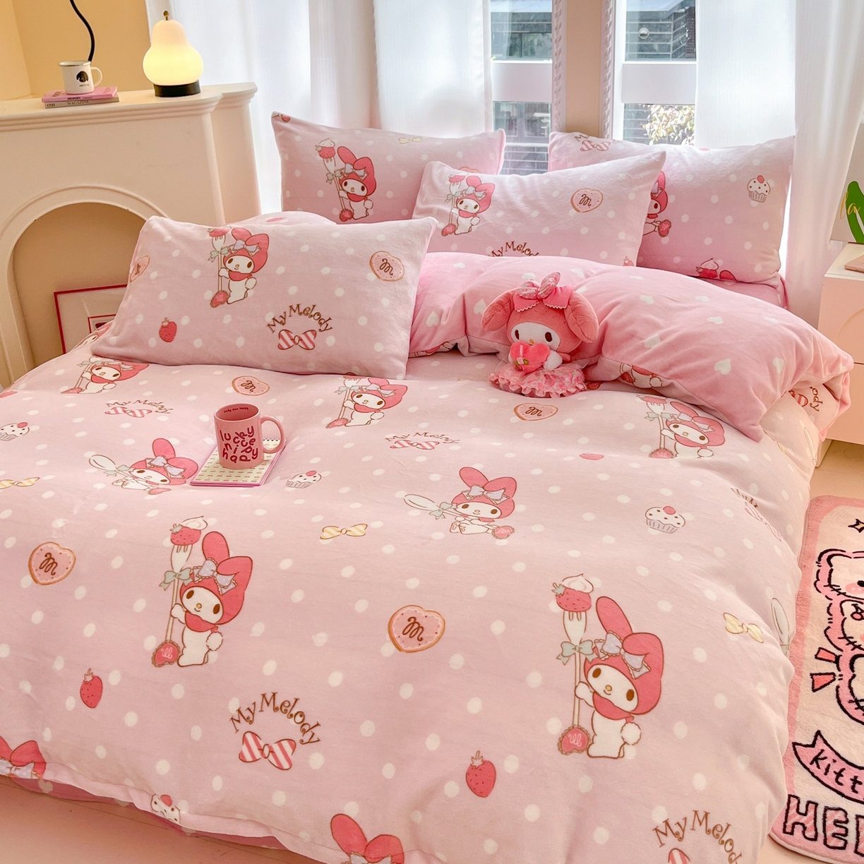 91家纺网 家纺一手货源 找家纺 博雅 2025新款三丽鸥正版授权高克重牛奶绒小版四件套提供买家秀 牛奶绒小版-奶油美乐蒂