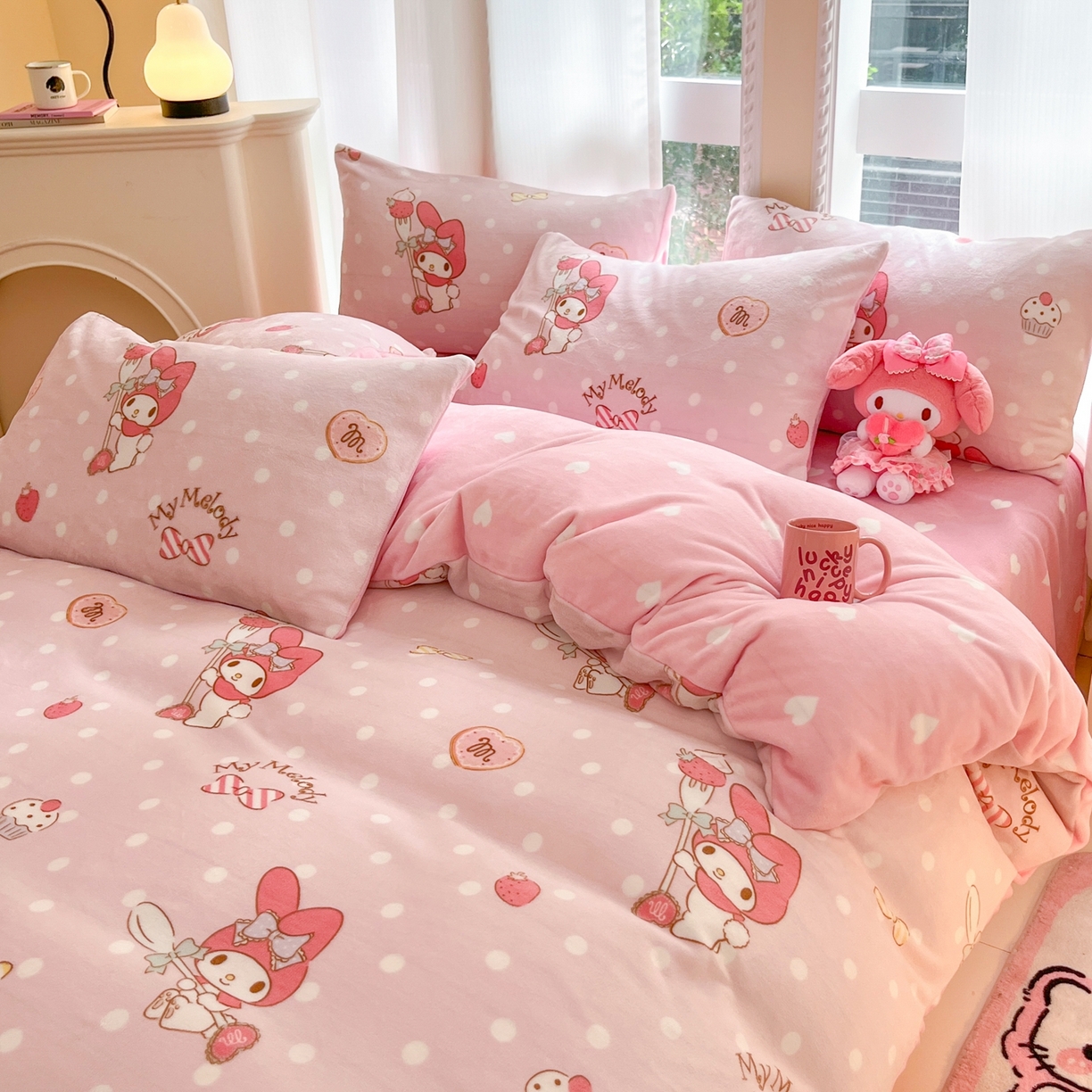 91家纺网 家纺一手货源 找家纺 博雅 2025新款三丽鸥正版授权高克重牛奶绒小版四件套提供买家秀 牛奶绒小版-奶油美乐蒂