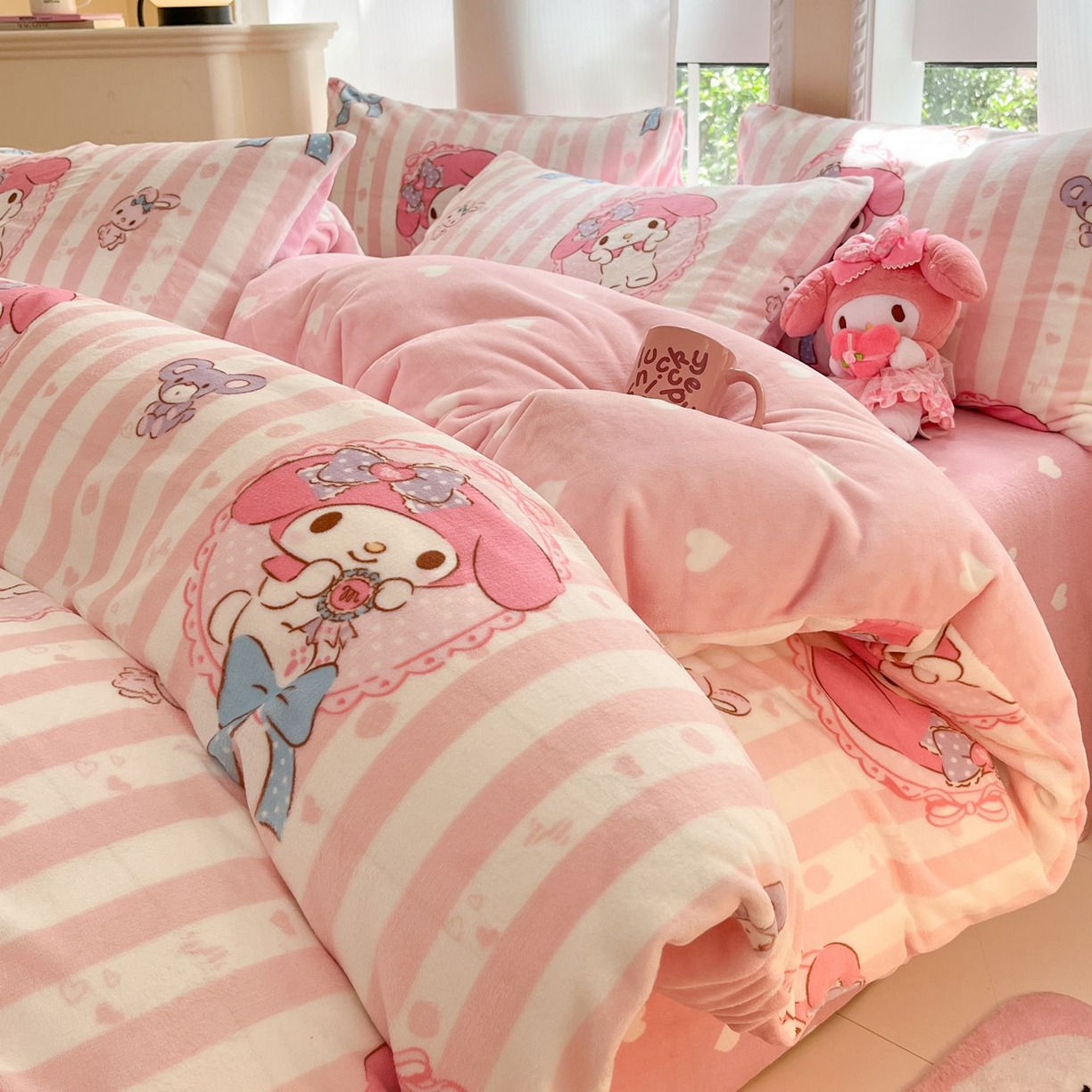 博雅 2025新款三丽鸥正版授权高克重牛奶绒小版四件套提供买家秀 牛奶绒小版-甜甜美乐蒂专版花型