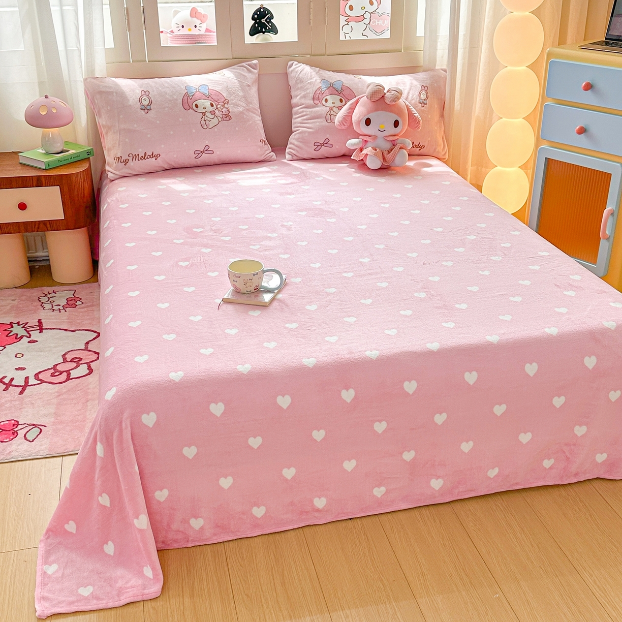 91家纺网 家纺一手货源 找家纺 博雅 2025新款三丽鸥正版授权高克重牛奶绒小版四件套提供买家秀 牛奶绒小版-小兔美乐蒂