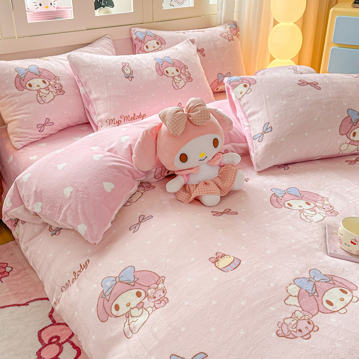 91家纺网 家纺一手货源 找家纺 博雅 2025新款三丽鸥正版授权高克重牛奶绒小版四件套提供买家秀 牛奶绒小版-小兔美乐蒂