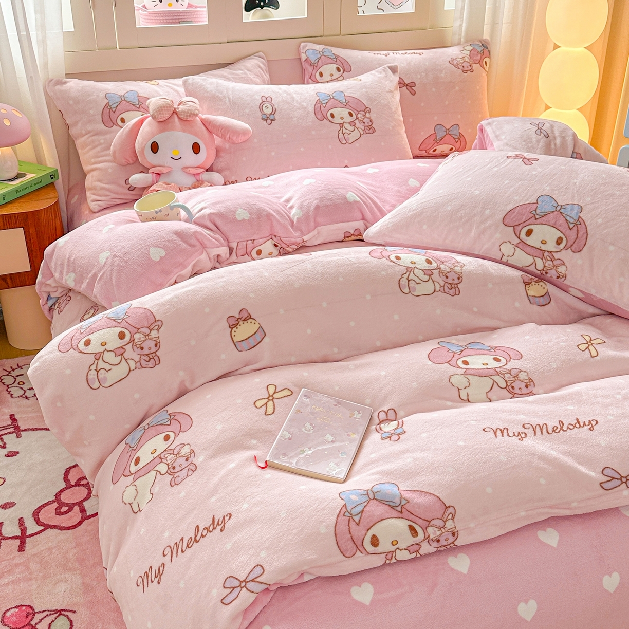 91家纺网 家纺一手货源 找家纺 博雅 2025新款三丽鸥正版授权高克重牛奶绒小版四件套提供买家秀 牛奶绒小版-小兔美乐蒂