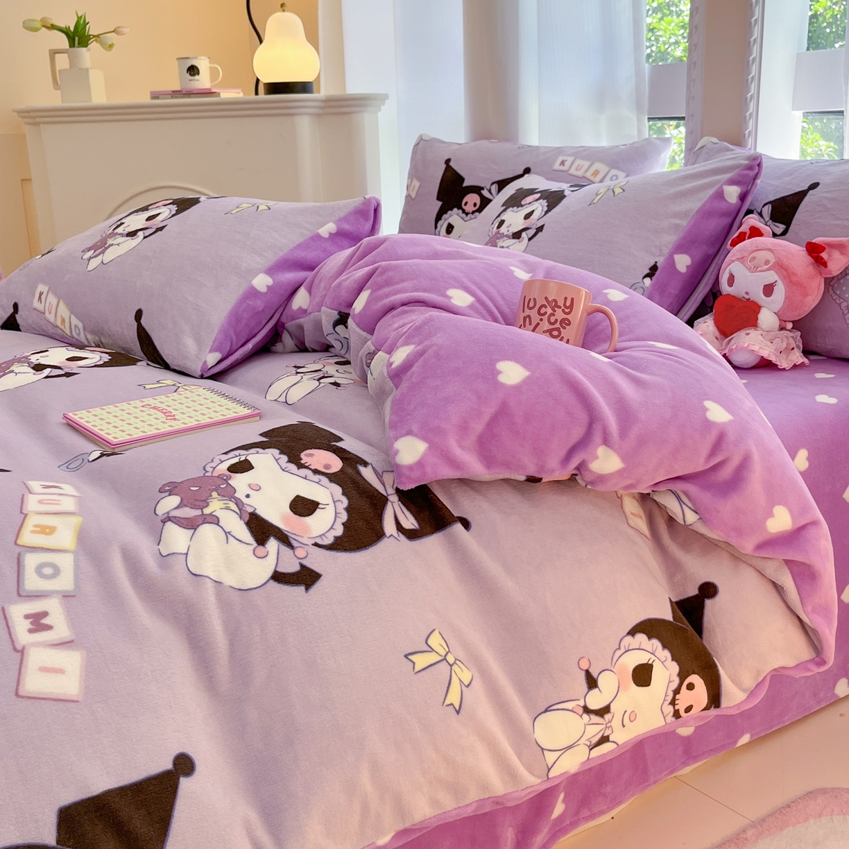 91家纺网 家纺一手货源 找家纺 博雅 2025新款三丽鸥正版授权高克重牛奶绒小版四件套提供买家秀 牛奶绒小版-星星库洛米