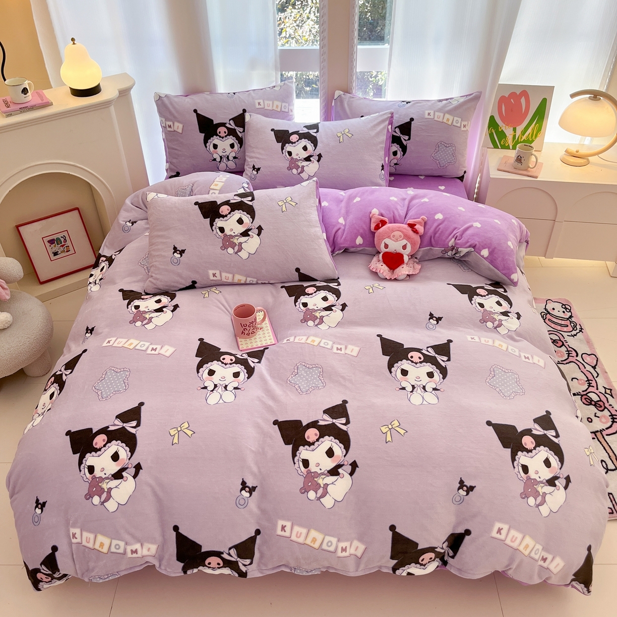 91家纺网 家纺一手货源 找家纺 博雅 2025新款三丽鸥正版授权高克重牛奶绒小版四件套提供买家秀 牛奶绒小版-星星库洛米