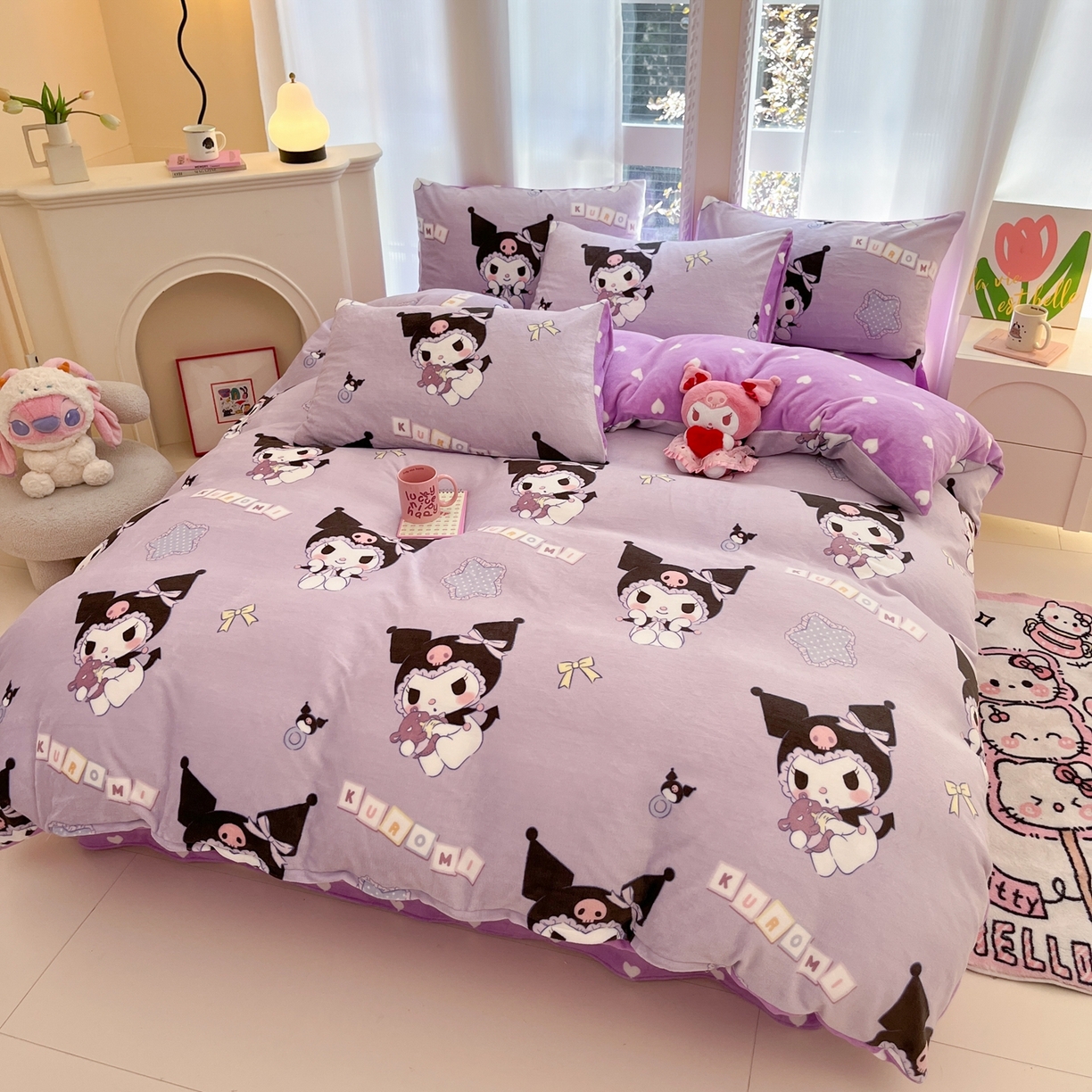 91家纺网 家纺一手货源 找家纺 博雅 2025新款三丽鸥正版授权高克重牛奶绒小版四件套提供买家秀 牛奶绒小版-星星库洛米