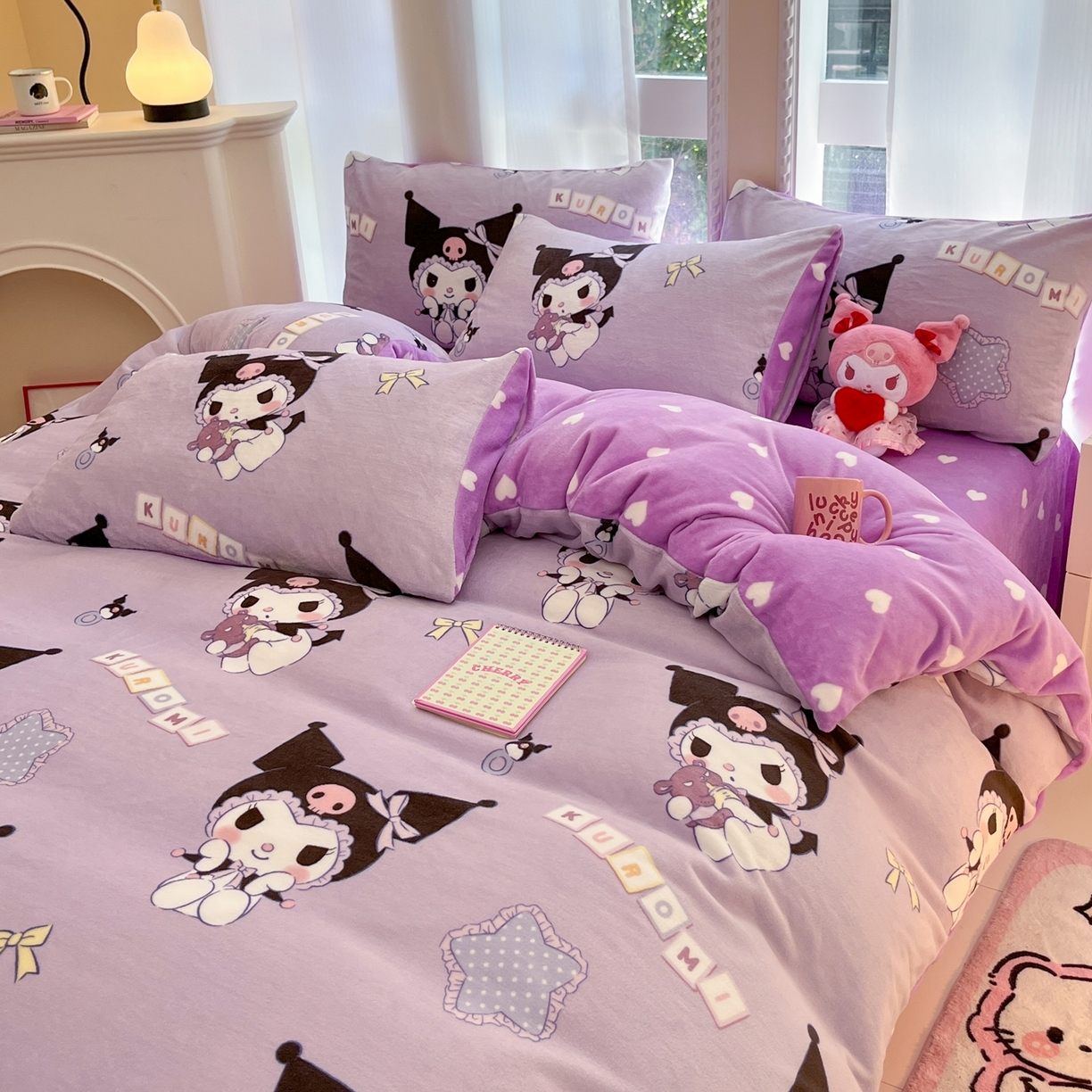 91家纺网 家纺一手货源 找家纺 博雅 2025新款三丽鸥正版授权高克重牛奶绒小版四件套提供买家秀 牛奶绒小版-星星库洛米