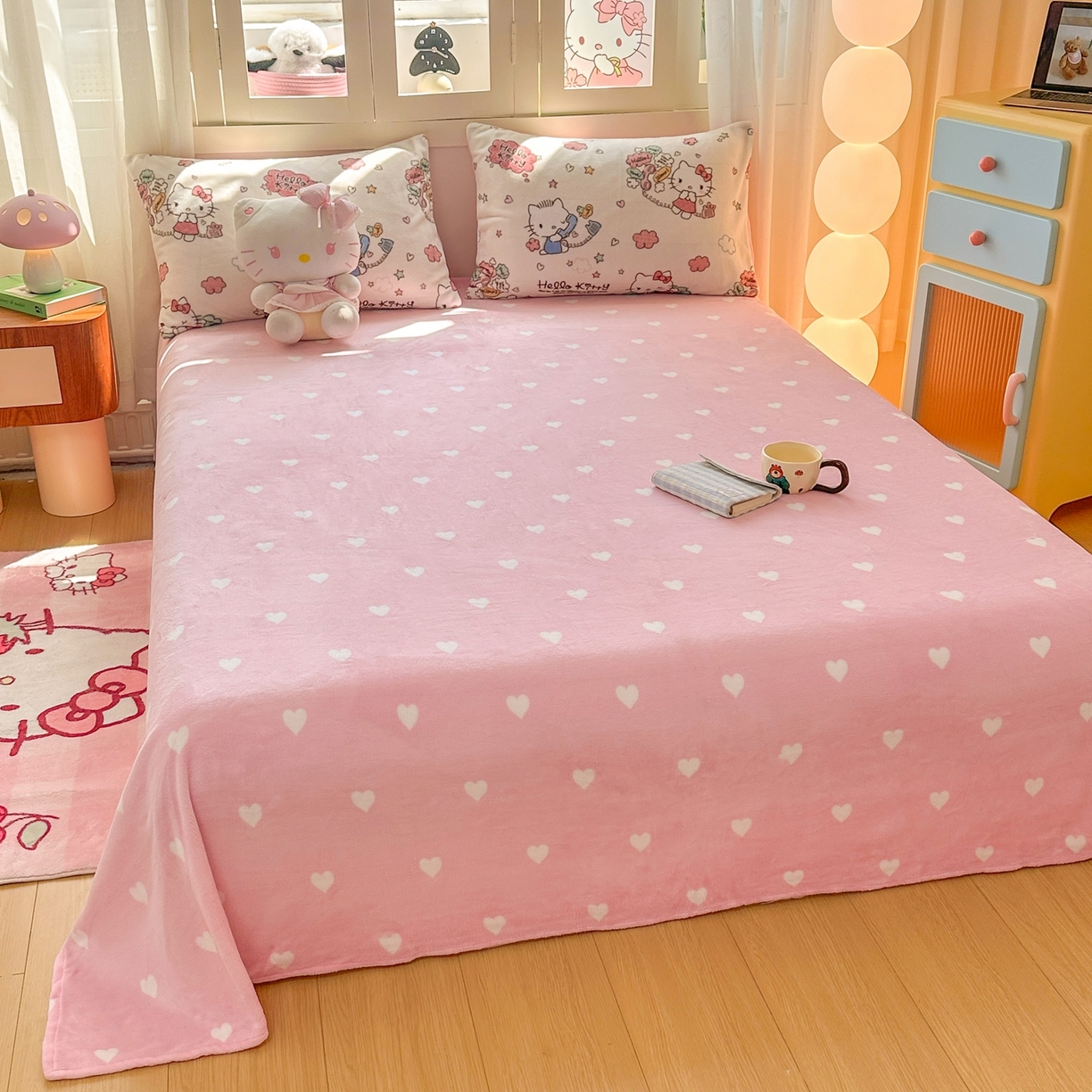 91家纺网 家纺一手货源 找家纺 博雅 2025新款三丽鸥正版授权高克重牛奶绒小版四件套提供买家秀 牛奶绒小版-幸福KT猫专版花型