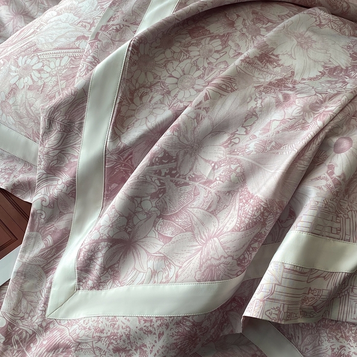 91家纺网 家纺一手货源 找家纺 南泉坊 2025新款长绒棉纯棉丝光工艺数码印花四件套 艾丽莎粉