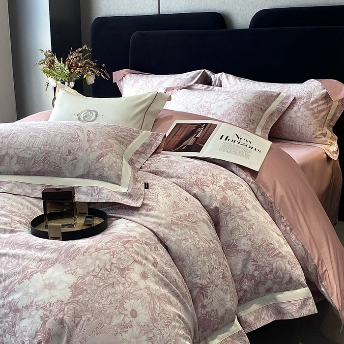南泉坊 2025新款长绒棉纯棉丝光工艺数码印花四件套 艾丽莎粉