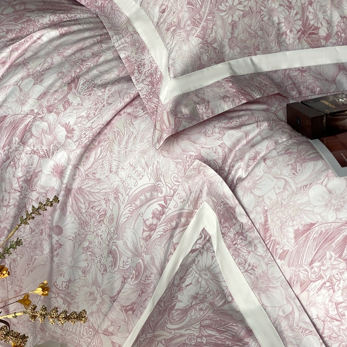 91家纺网 家纺一手货源 找家纺 南泉坊 2025新款长绒棉纯棉丝光工艺数码印花四件套 艾丽莎粉