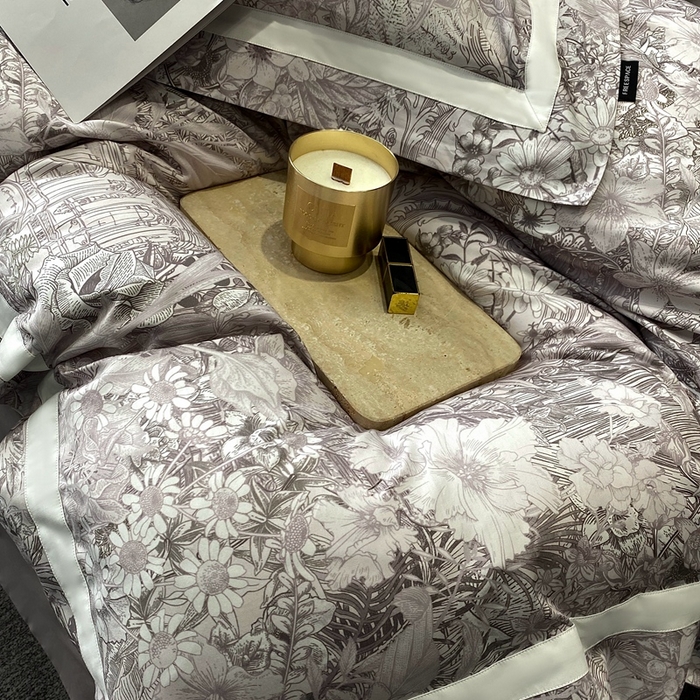 91家纺网 家纺一手货源 找家纺 南泉坊 2025新款长绒棉纯棉丝光工艺数码印花四件套 艾丽莎灰